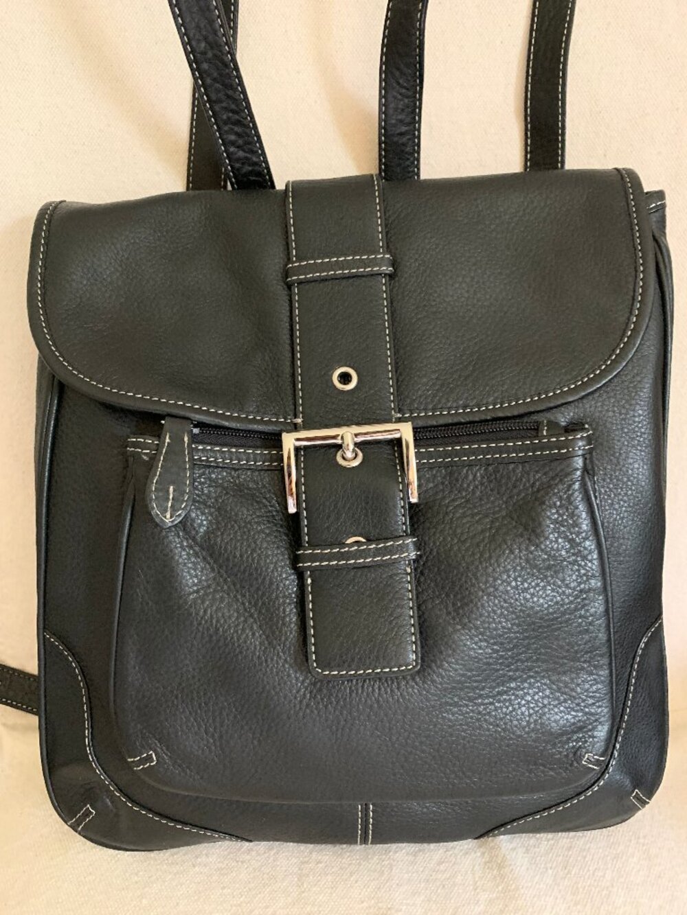 Vintage Jones New York Black Pebbled Leather Backpack Purse